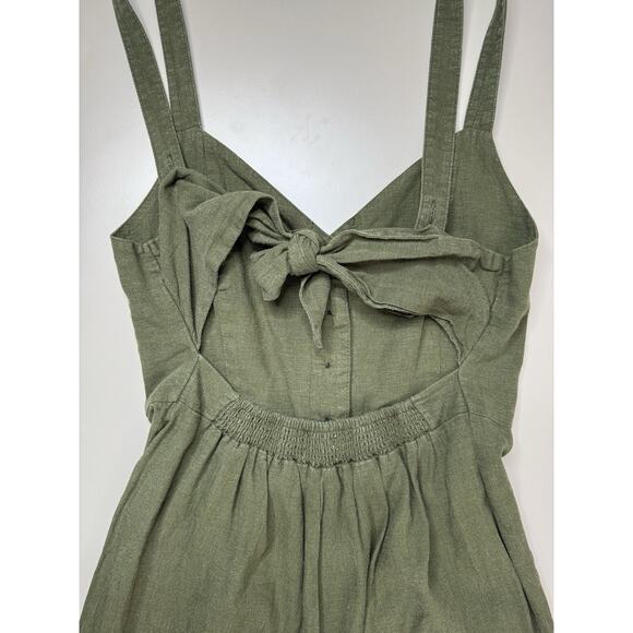URBAN OUTFITTERS Wide Leg Linen Jumpsuit S Olive Green Tie Back Vest Fit Boho - Picture 12 of 16